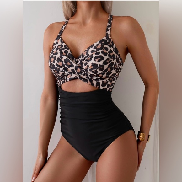 Eomenie Brown and Black One Piece Swimsuit with Cut-Out Details Medium NWT - Picture 8 of 11